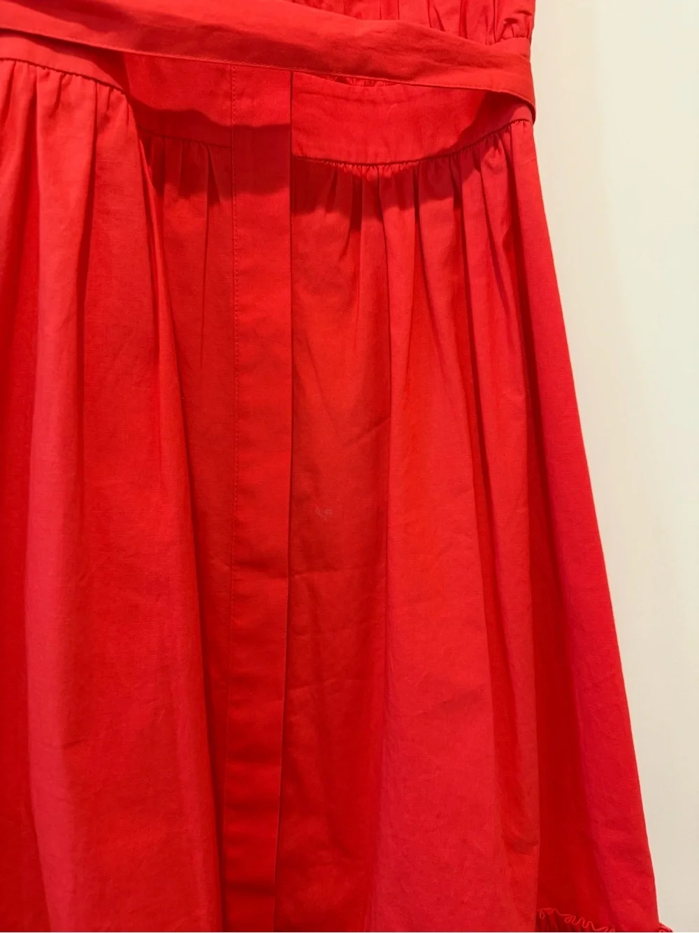 1901 Coral Red Sleeveless Dress with Ruffle Details